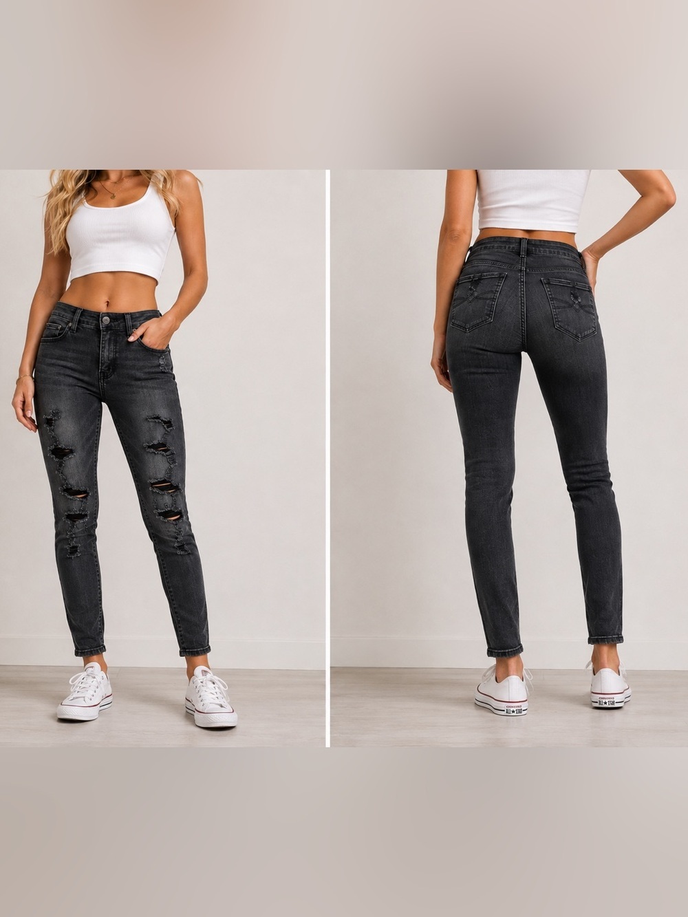Mudd Low Rise Skinny Distressed Black Jeans Women’s Size 7 Stretch Grunge Y2K
